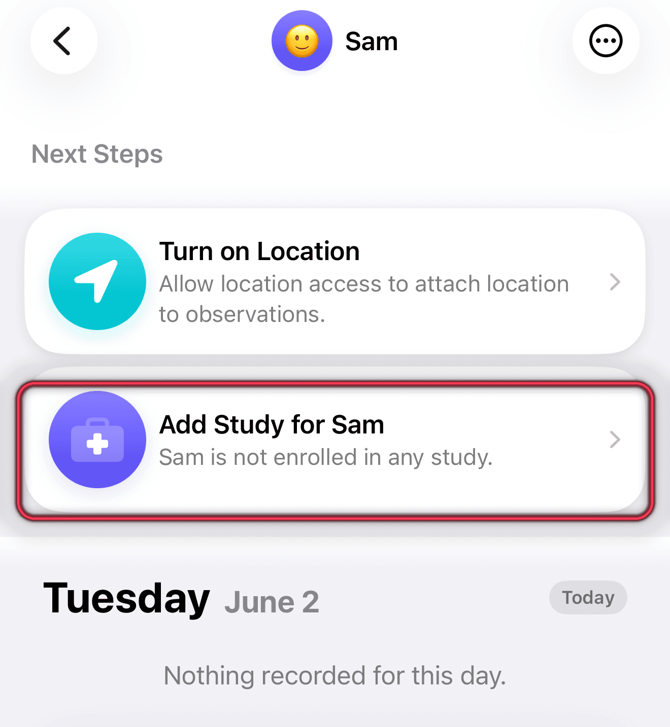 Add Study row highlighted